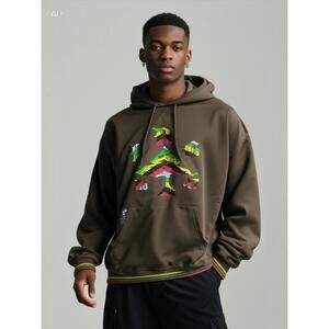 Roots LRG Brown Jamaican Color Embroidered Hoodie - Large
